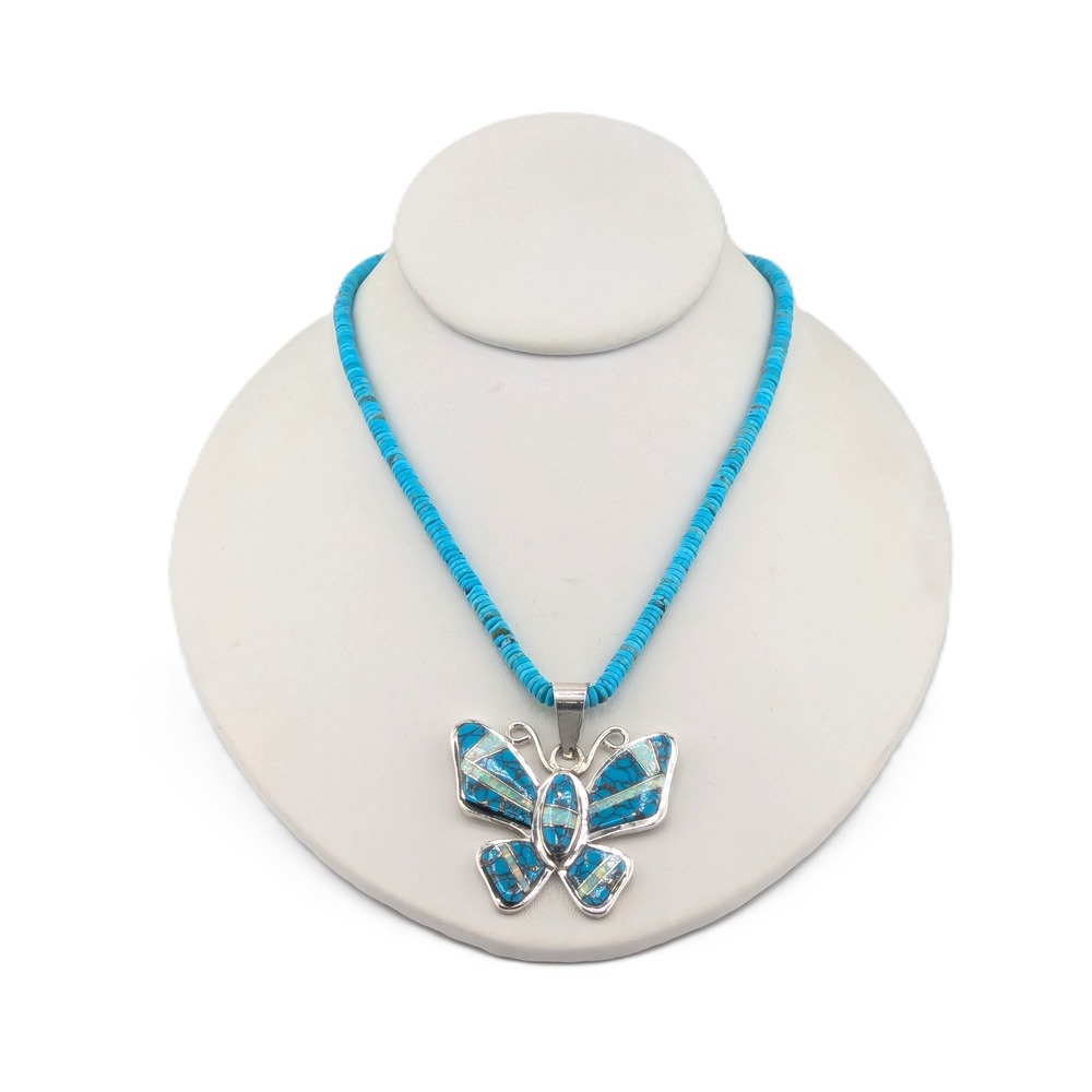 Navajo Necklace Turquoise Butterfly Pendant Handmade Native Amer Jewelry ** - Picture 13 of 13